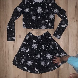 SHEIN girls size 11/12 2 piece celestial skirt and crop top. Fits size xxs too